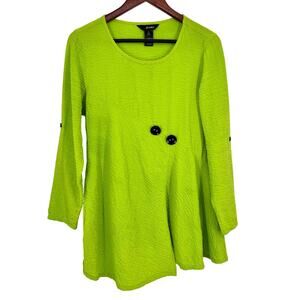 Ali Miles PS Petite Small Lime Green Wearable Art to Wear Blouse Shirt Top Artsy